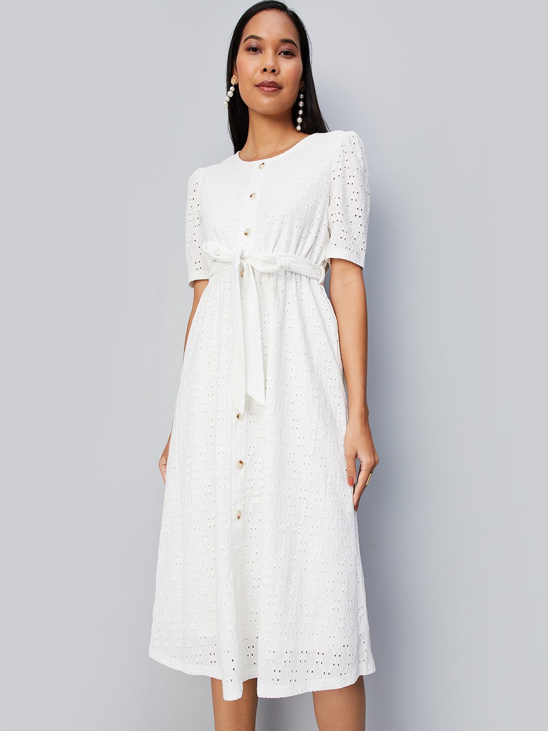 

max A-line Schiffli Midi Dress, White