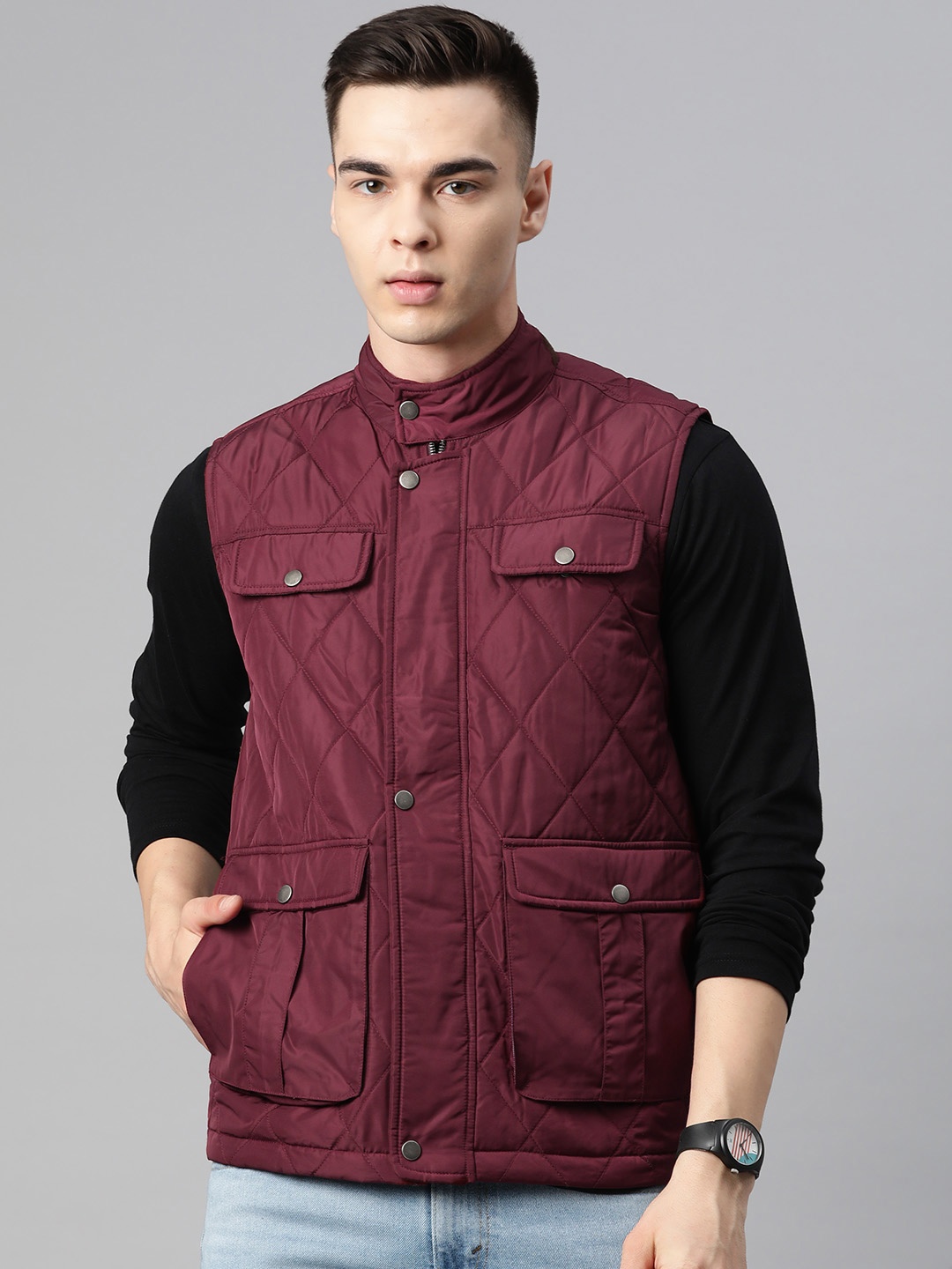 

Pierre Carlo Men Quilted Jacket, Burgundy