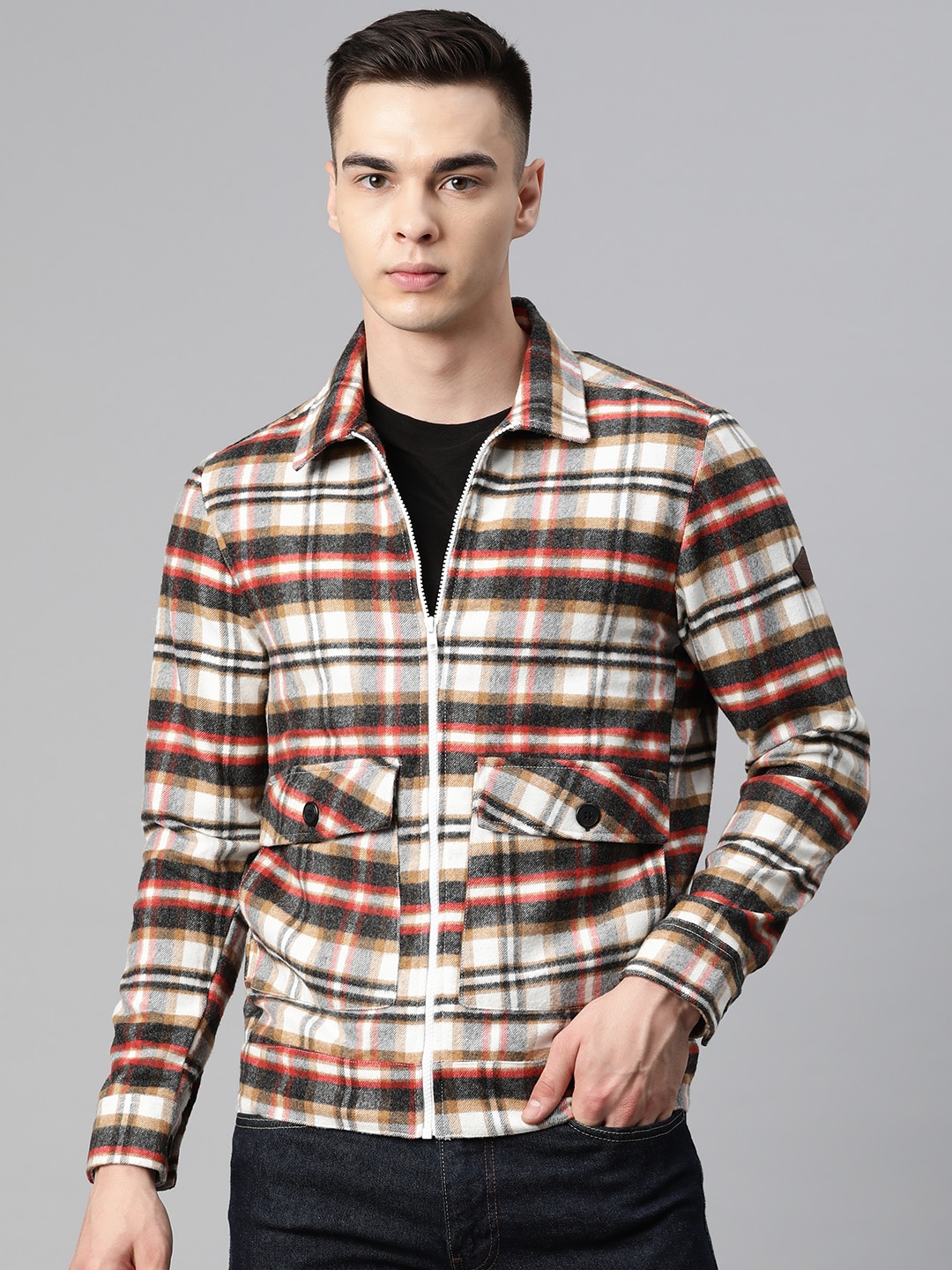 

Pierre Carlo Men Checked Open Front Jacket, Multi