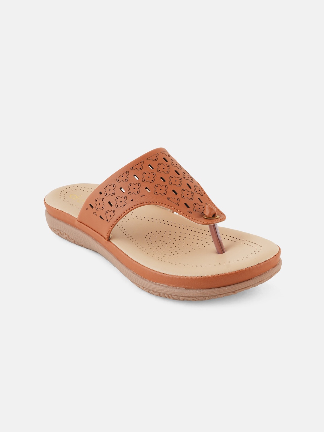 

DressBerry Tan Brown Textured Open Toe Flats