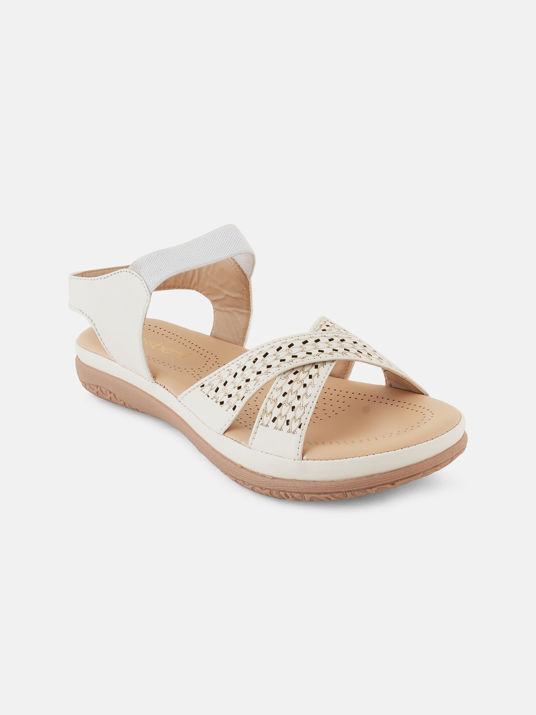 

DressBerry White Textured Open Toe Flats With Laser Cuts & Backstrap