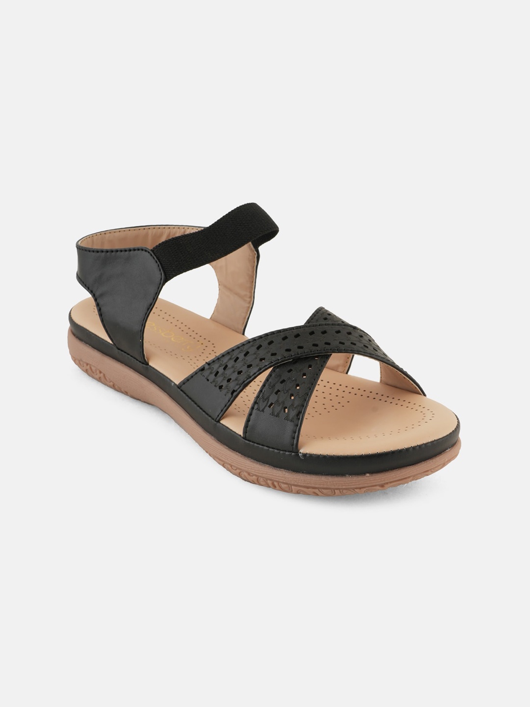 

DressBerry Women Black Open Toe Flats with Laser Cuts