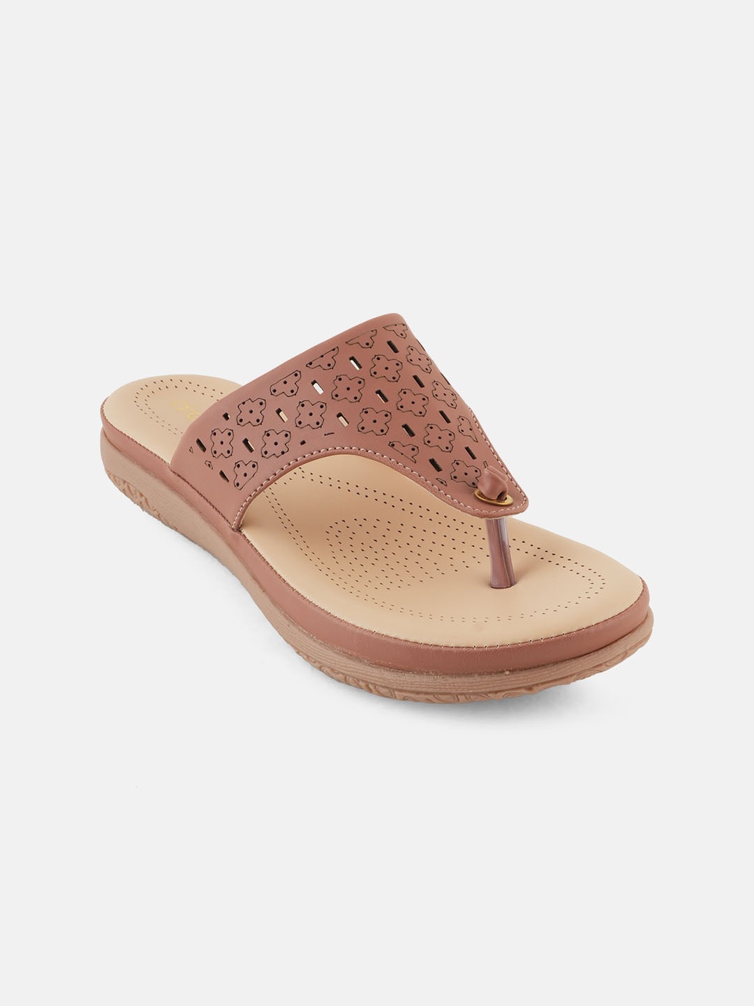 

DressBerry Beige Textured Open Toe Flats With Laser Cuts