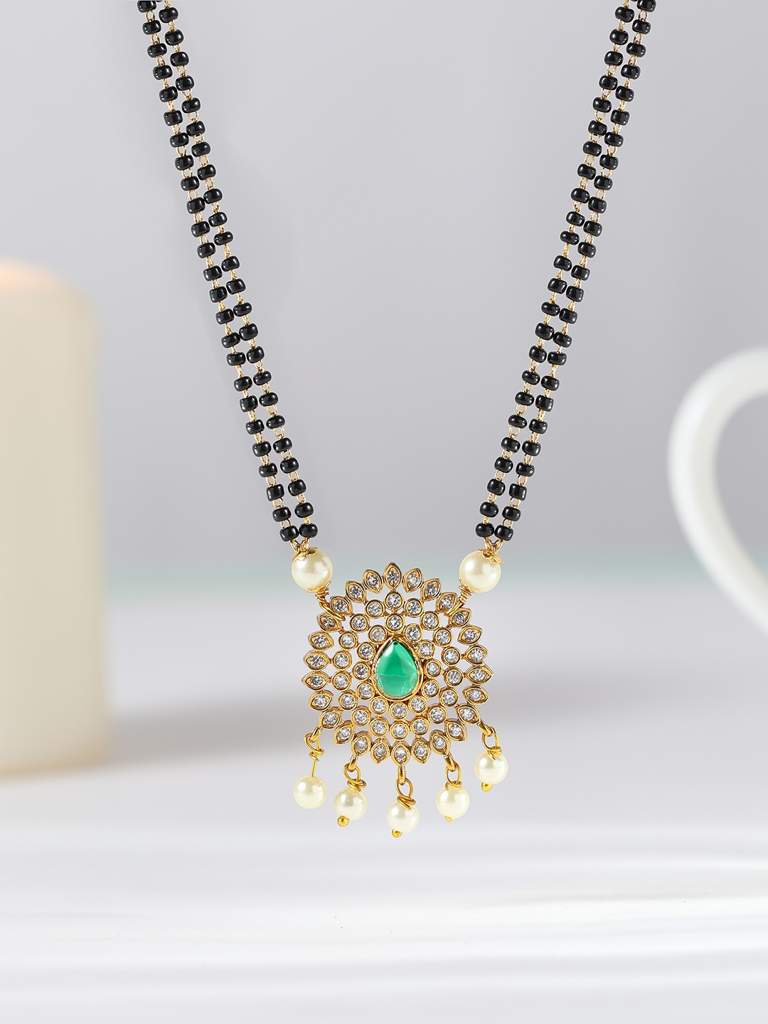 

Vriksham Gold-Plated Stones Studded & Beaded Mangalsutra