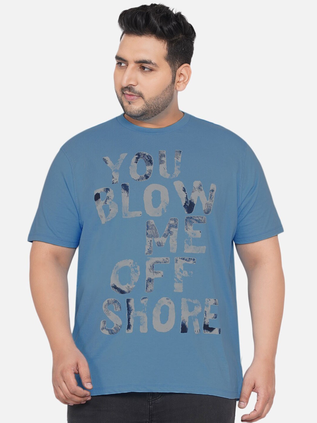 

Santonio Plus Size Typography Printed Pure Cotton T-shirt, Blue