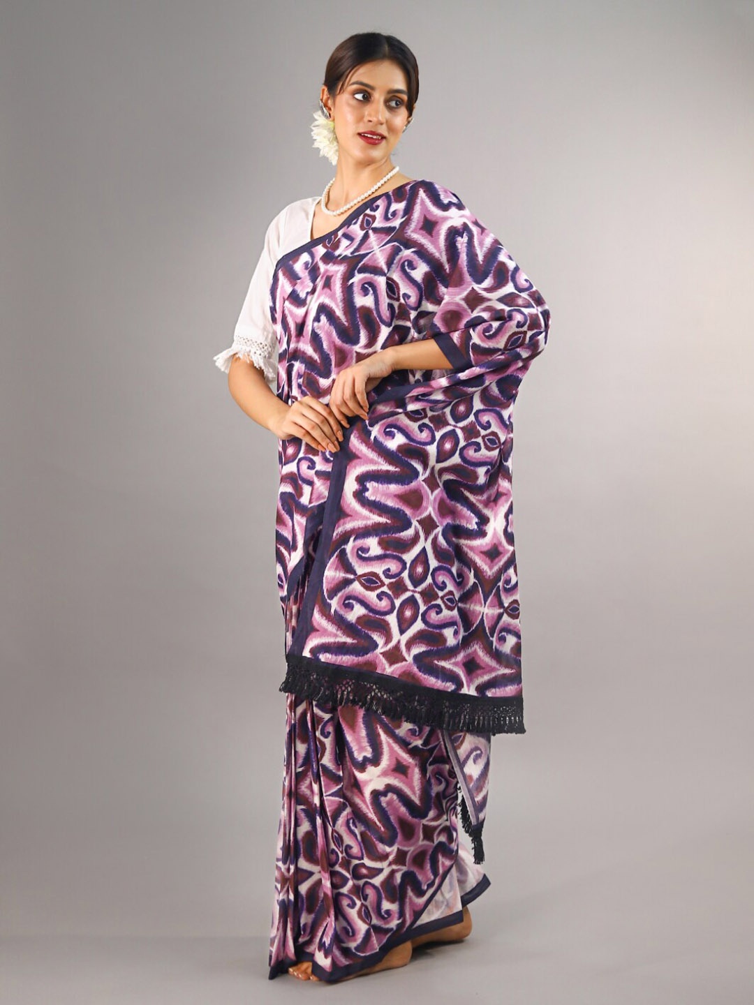 

BUTA BUTI Ethnic Motifs Printed Pure Cotton Saree, Purple