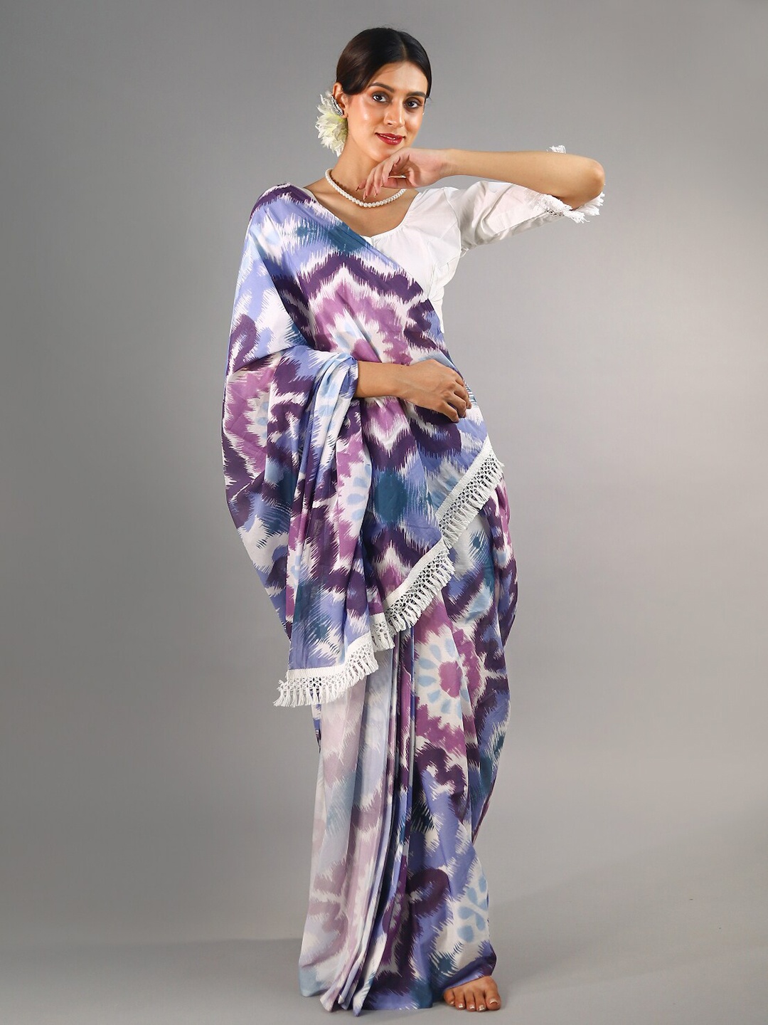 

BUTA BUTI Floral Printed Pure Cotton Saree, Purple