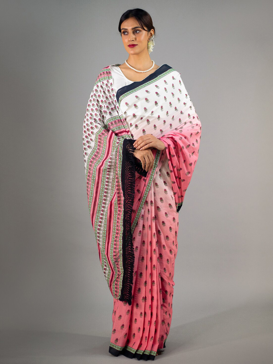

BUTA BUTI Floral Printed Pure Cotton Saree, Pink