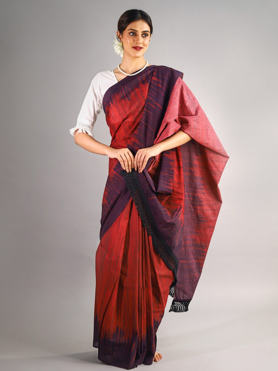 

BUTA BUTI Tie And Dye Pure Cotton Saree, Red