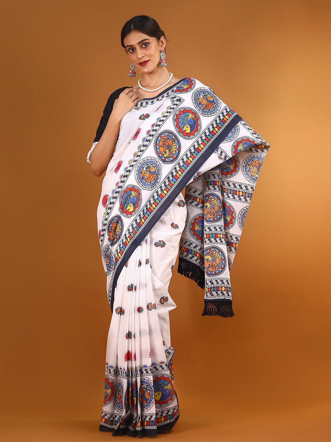 

BUTA BUTI Ethnic Motifs Printed Pure Cotton Saree, White