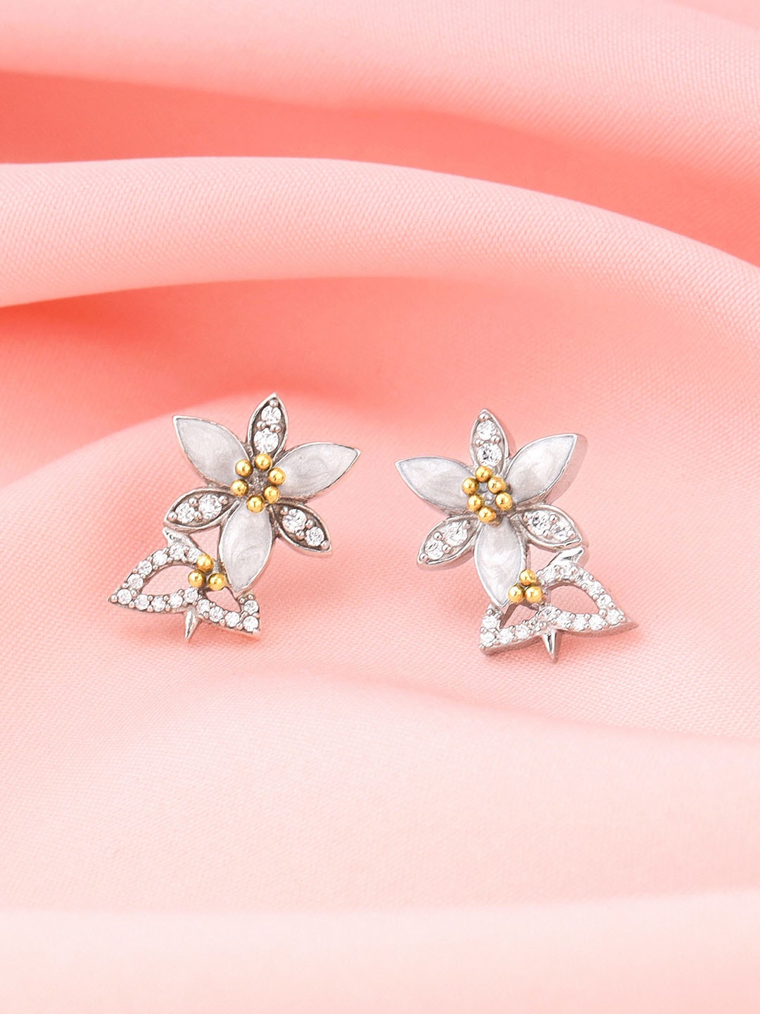 

GIVA Rhodium-Plated Contemporary Zircon Studded 925 Sterling Silver Studs Earrings