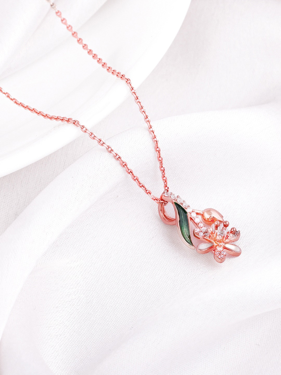 

GIVA 925 Sterling Silver Rose Gold-Plated Stone-Studded Pendant & Chain