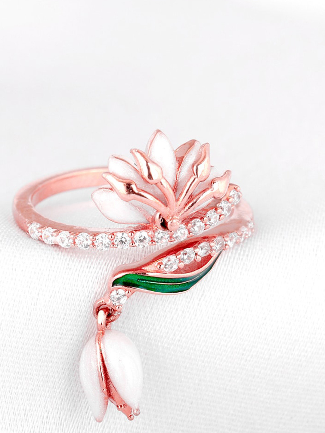 

GIVA 92.5 Sterling Silver Rose Gold-Plated Stone-Studded Finger Ring
