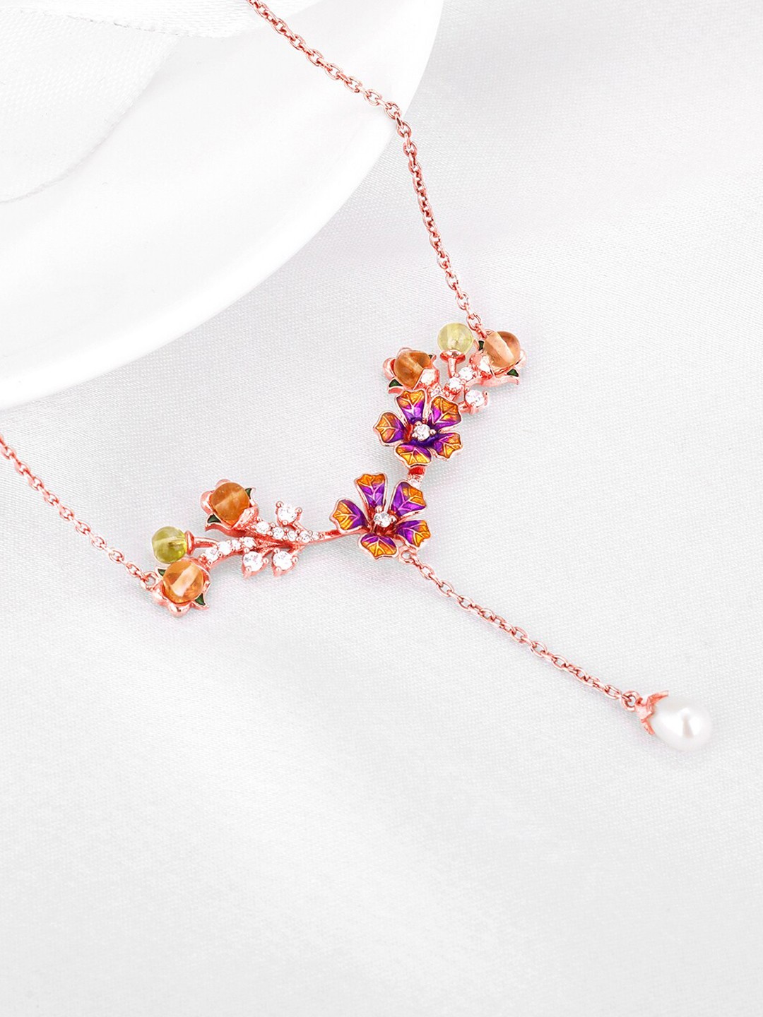 

GIVA Sterling Silver Rose Gold-Plated Stone Studded Necklace