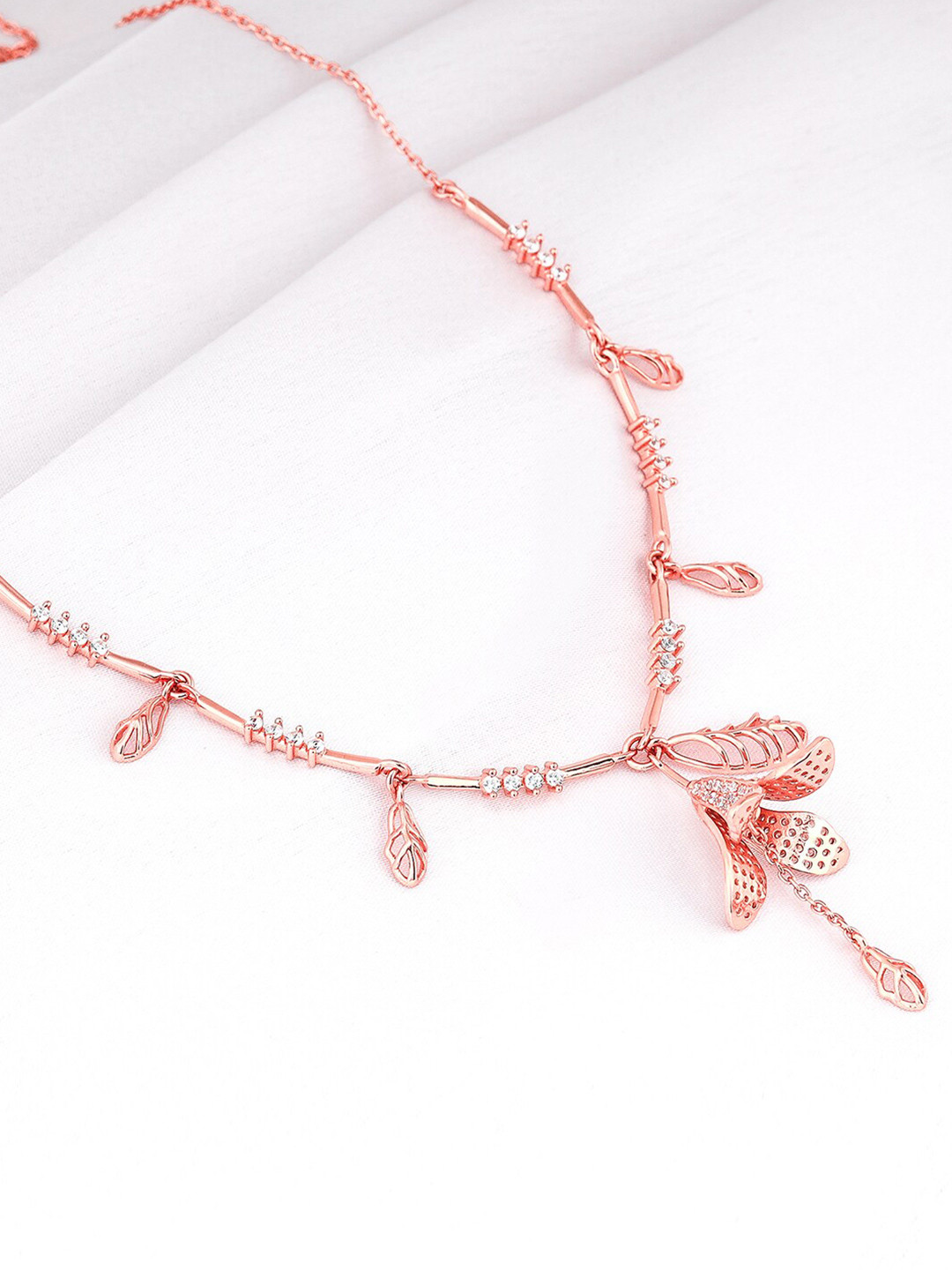 

GIVA Sterling Silver Rose Gold-Plated Cubic Zirconia Stone Studded Necklace