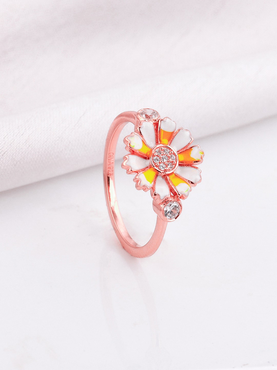 

GIVA 925 Sterling Silver Rose Gold-Plated Stone-Studded Finger Ring