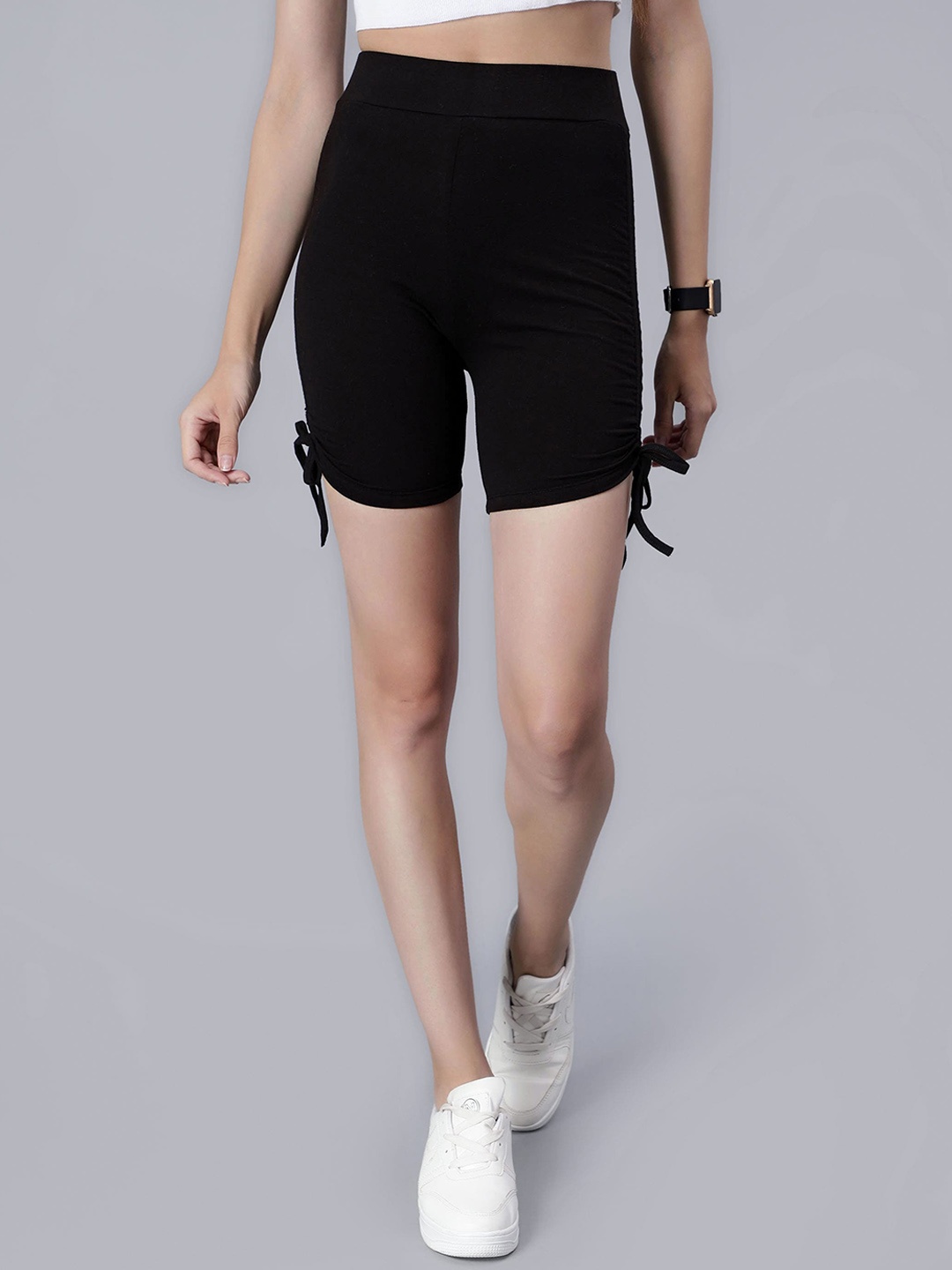 

Pritla Women Mid Rise Training or Gym Cotton Sports Shorts, Black