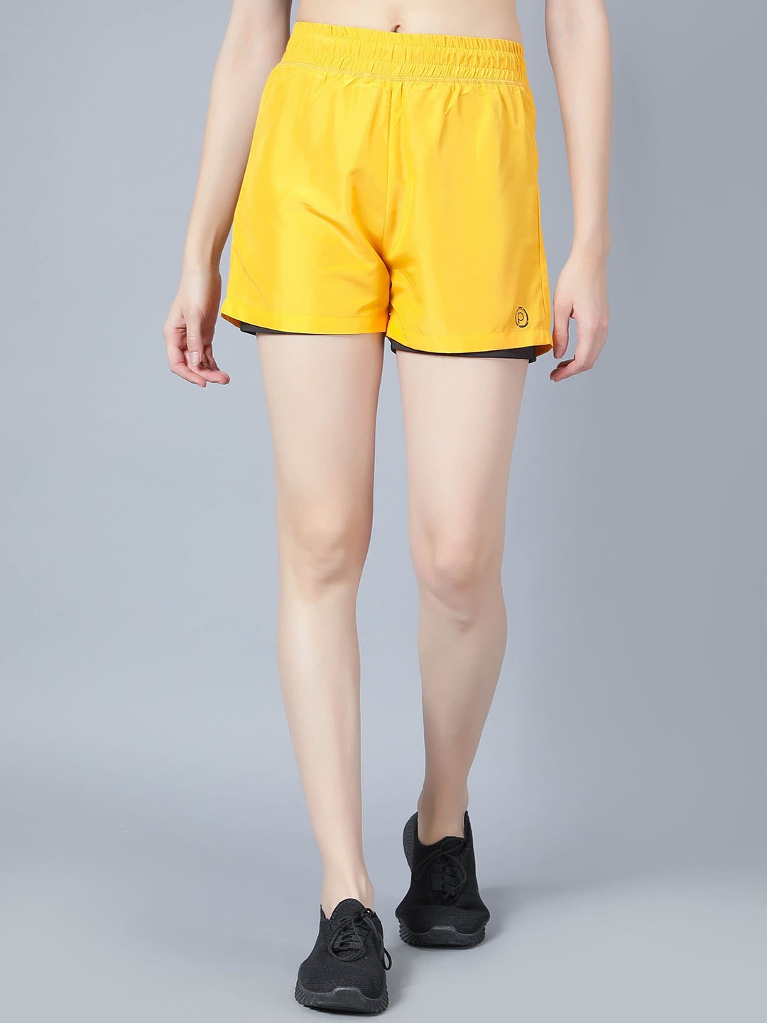 Pritla Women Mid Rise Training or Gym Sports Shorts, Yellow