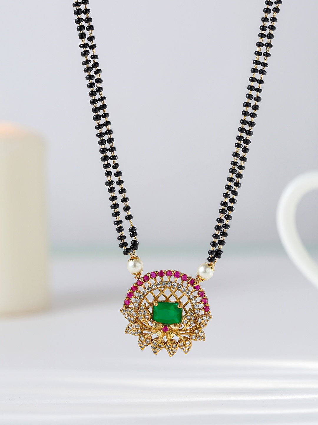 

Vriksham Stone-Studded & Beaded Mangalsutra, Gold