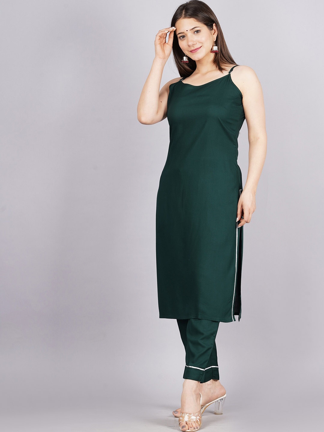

DK FAB Shoulder Straps Regular Kurta with Trousers, Green