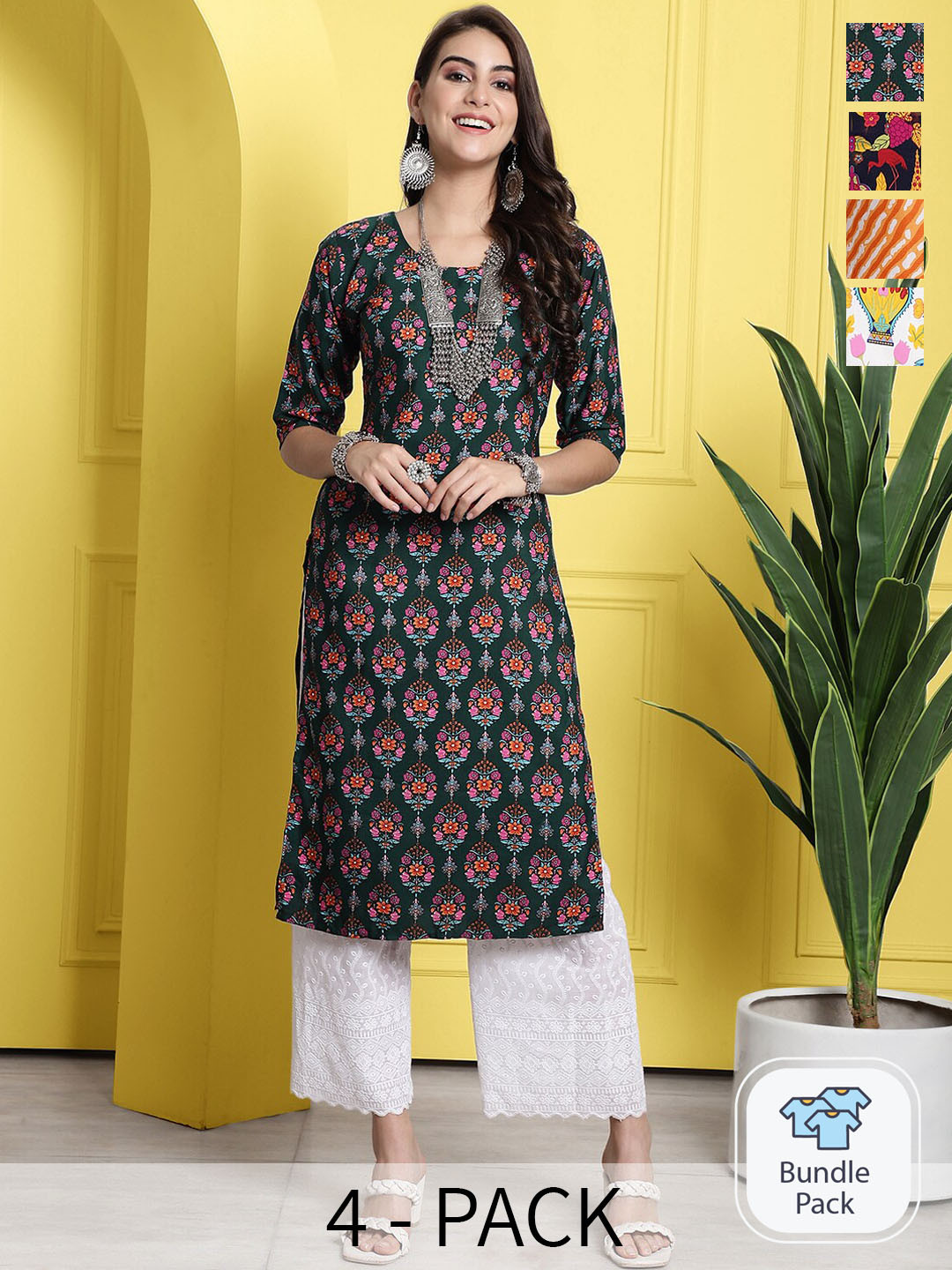 

7Threads Selection Of 4 Ethnic Motifs Printed Kurta, Navy blue