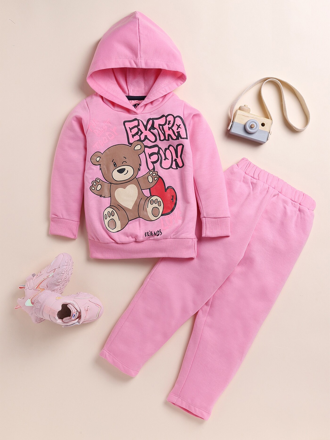 

YK Girls Printed Hooded Pure Cotton Sweatshirt With Trousers, Pink