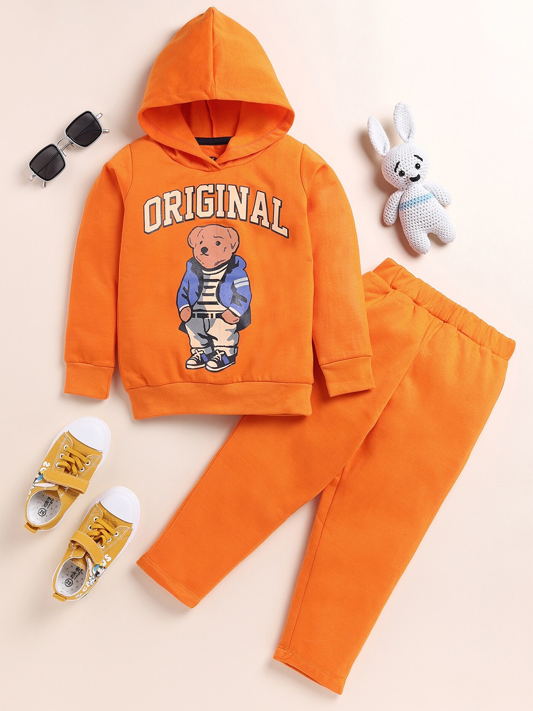 

YK Boys Printed Hooded Pure Cotton Sweatshirt With Trousers, Orange