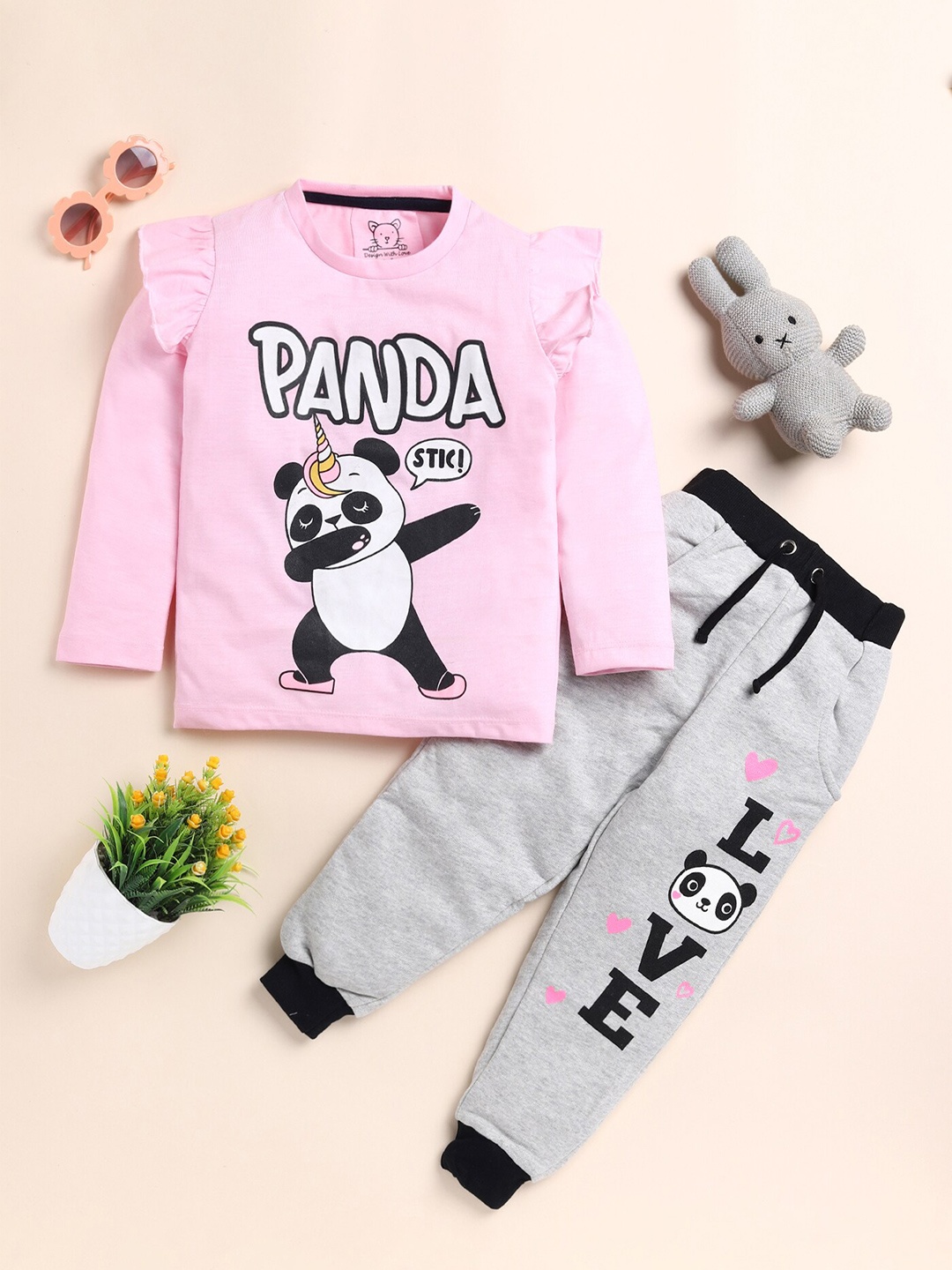 

YK Girls Printed Pure Cotton Top With Trousers, Pink