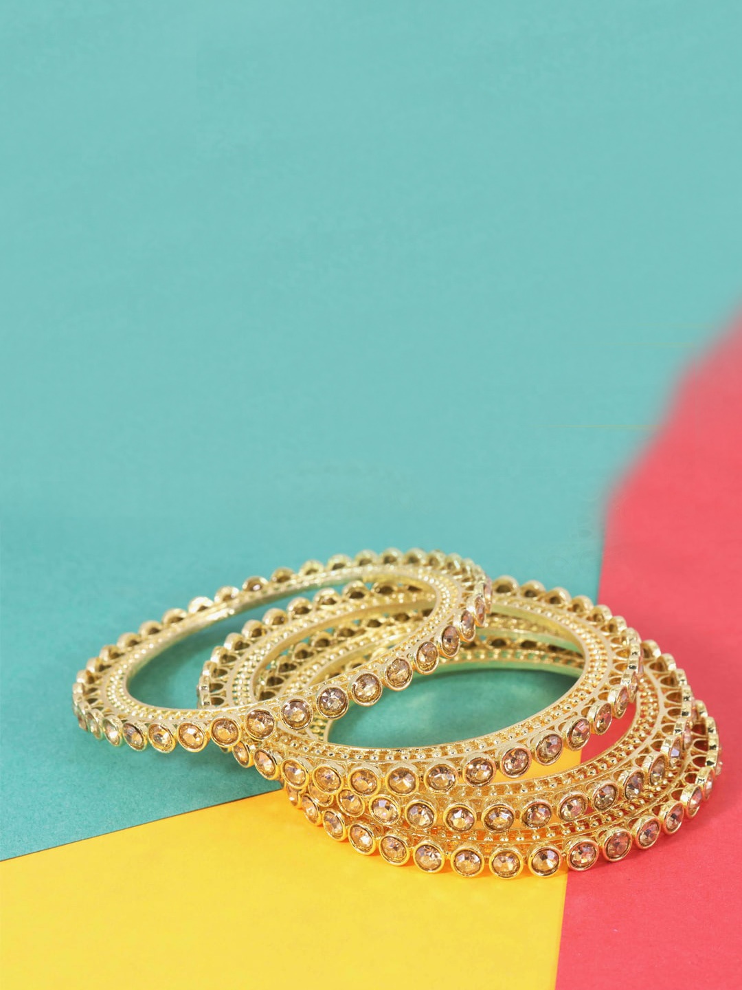 

NMII Set Of 4 Zircon Studded Bangles, Gold