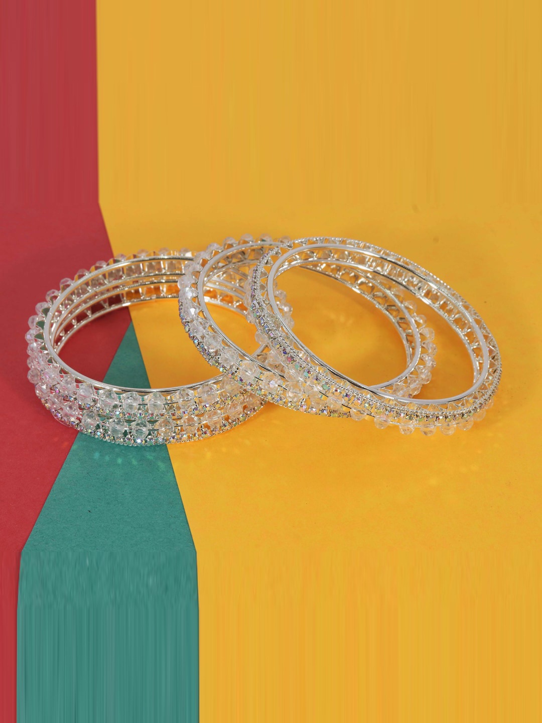 

NMII Set Of 4 American Diamond Studded Bangles, Silver