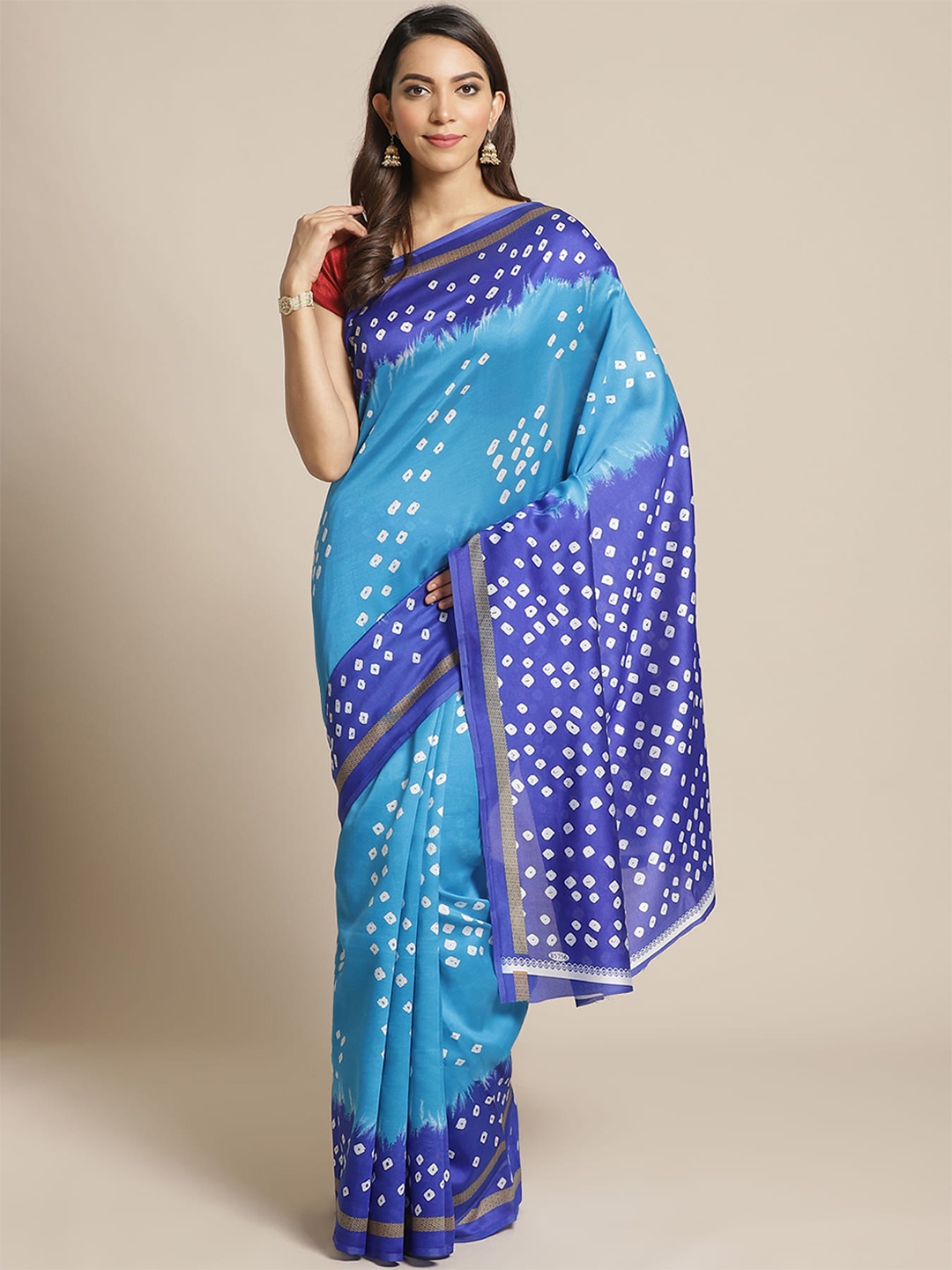 

Grubstaker Bandhani Printed Saree, Blue