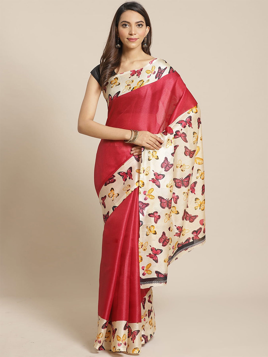 

Grubstaker Abstract Printed Saree, Red