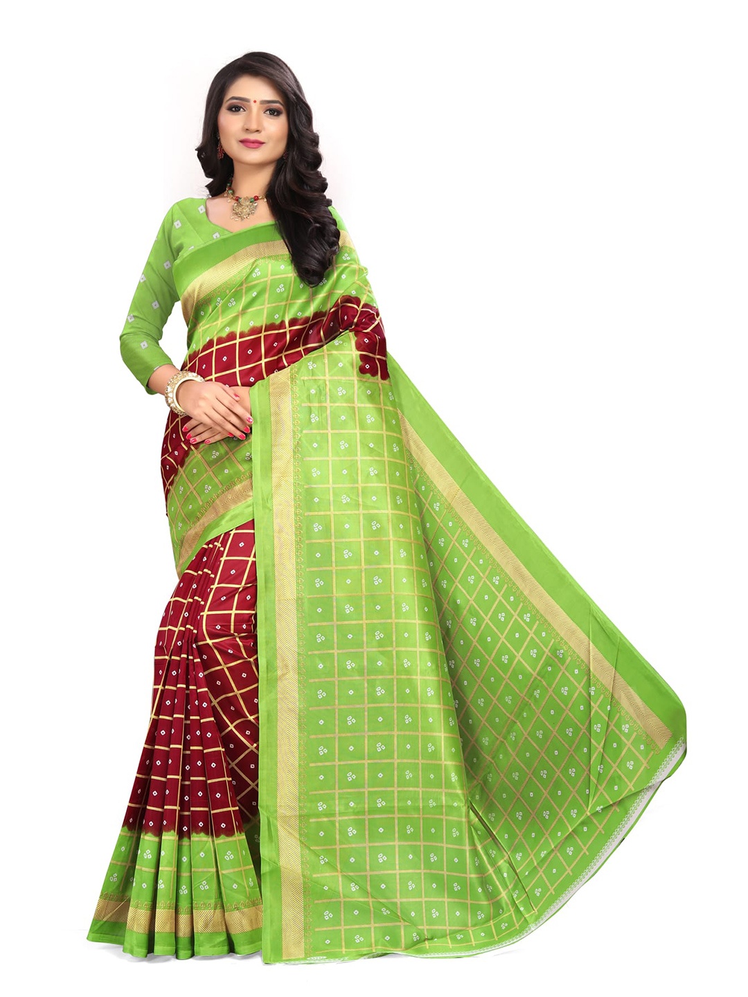 

Grubstaker Checked Saree, Red