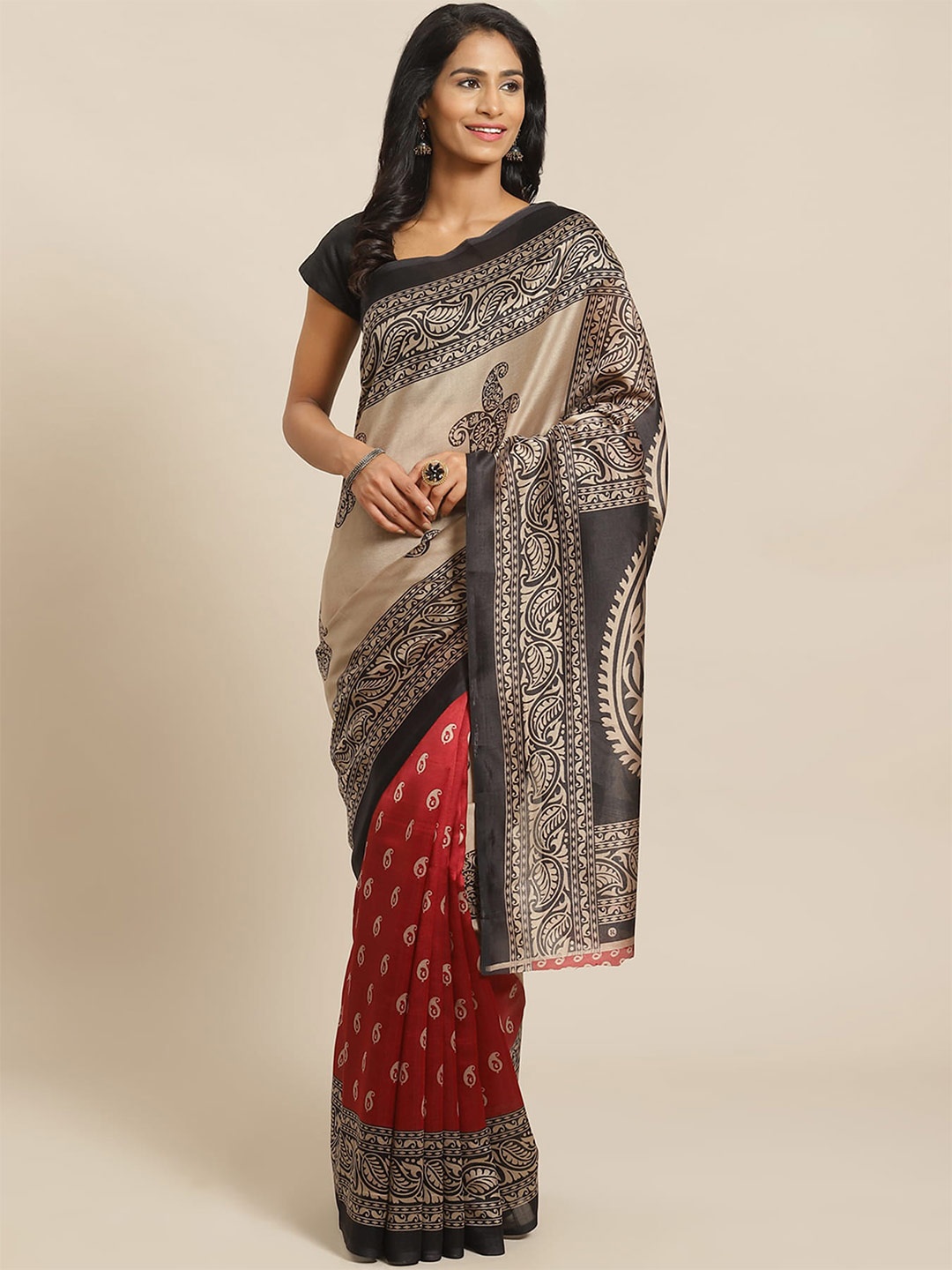 

Grubstaker Ethnic Motifs Printed Saree, Red