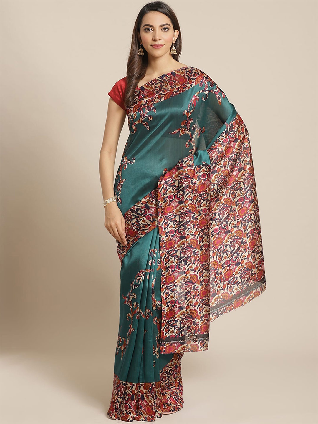 

Grubstaker Ethnic Motifs Printed Art Silk Saree, Tan