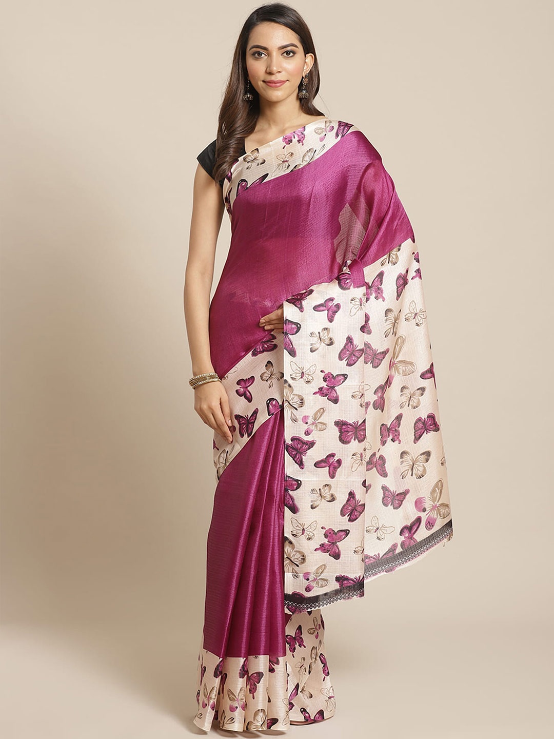 

Grubstaker Abstract Printed Saree, Purple