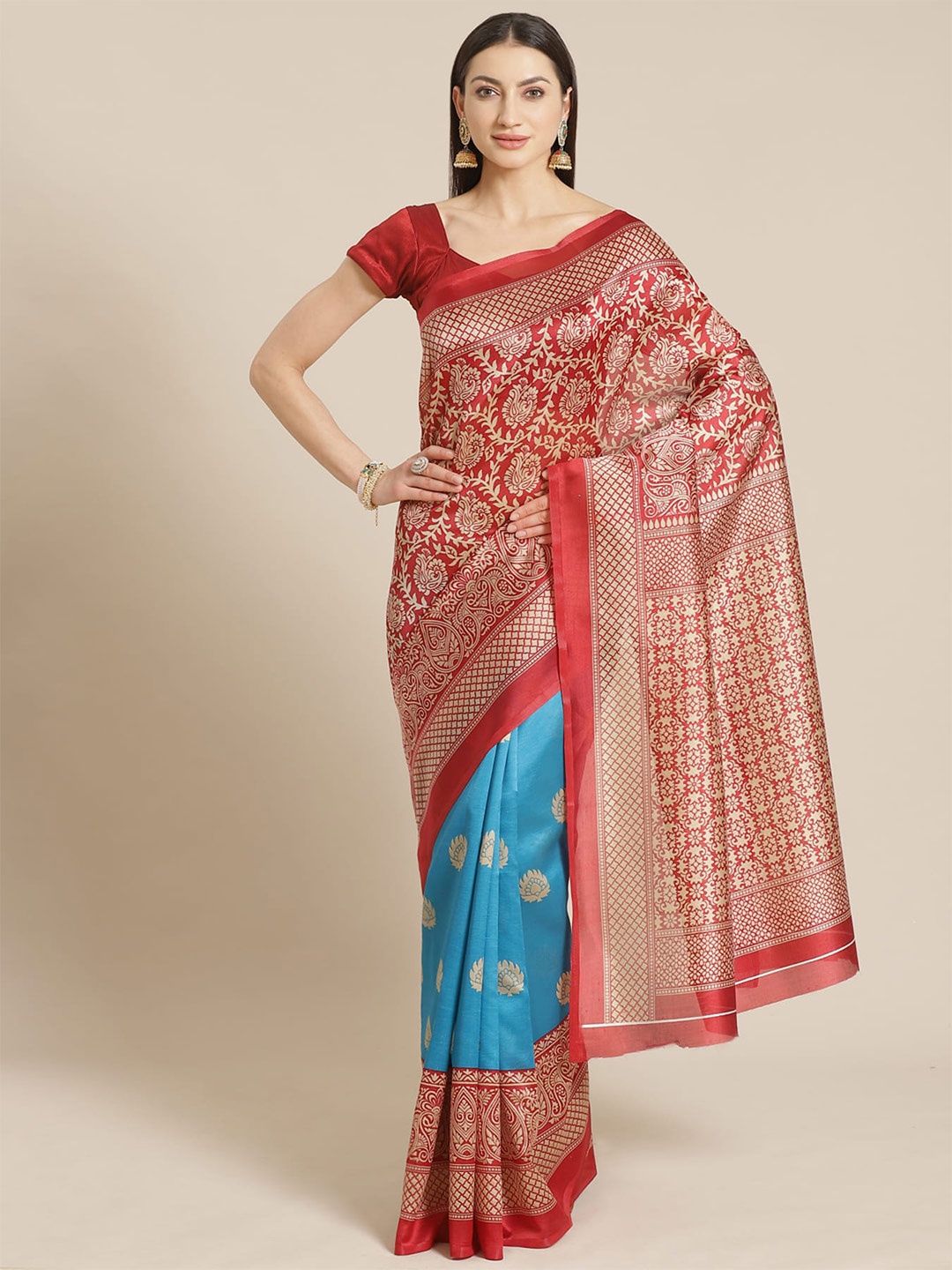 

Grubstaker Ethnic Motif Woven Design Zari Saree, Red