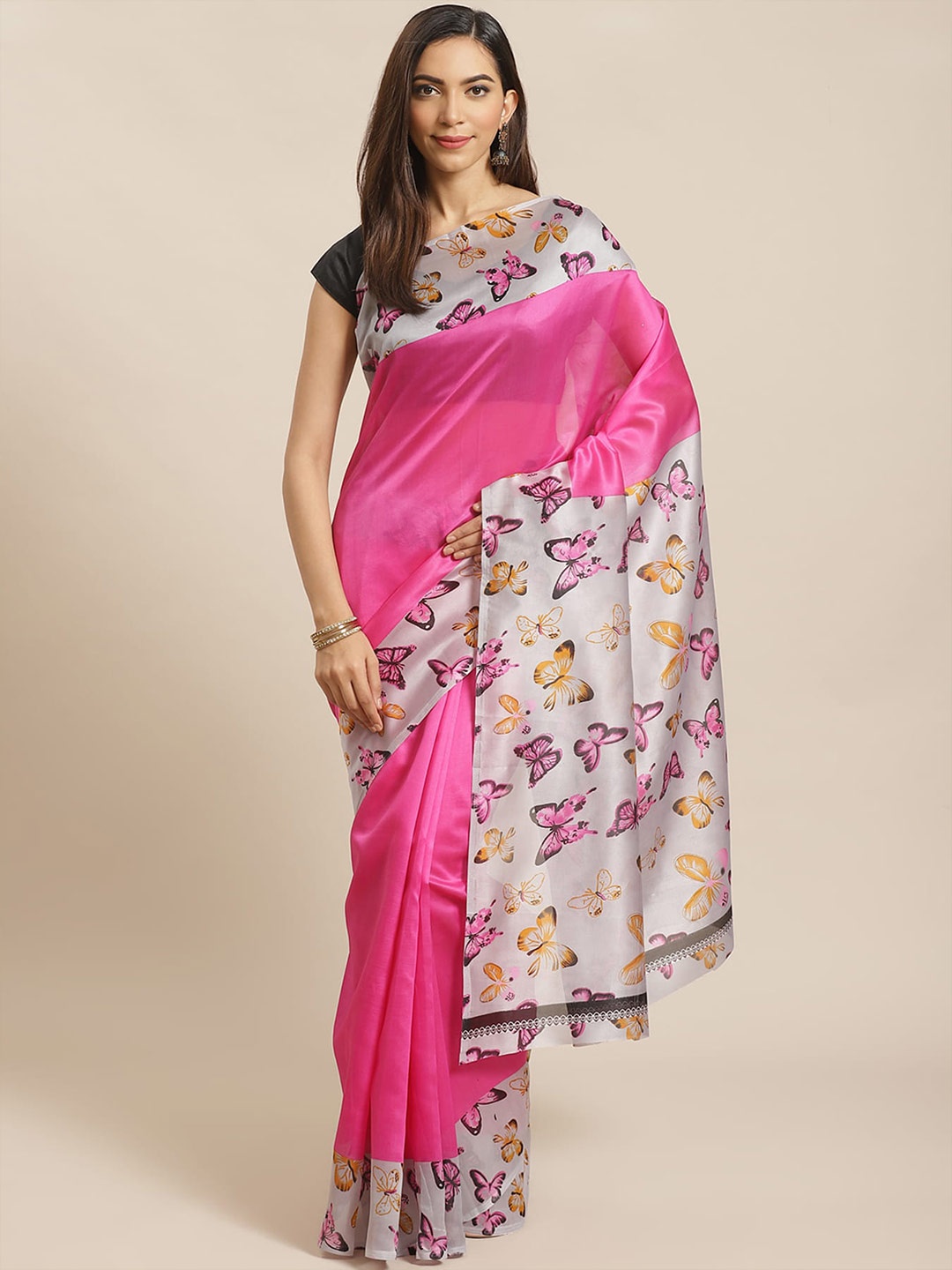

Grubstaker Conversational Printed Saree, Pink