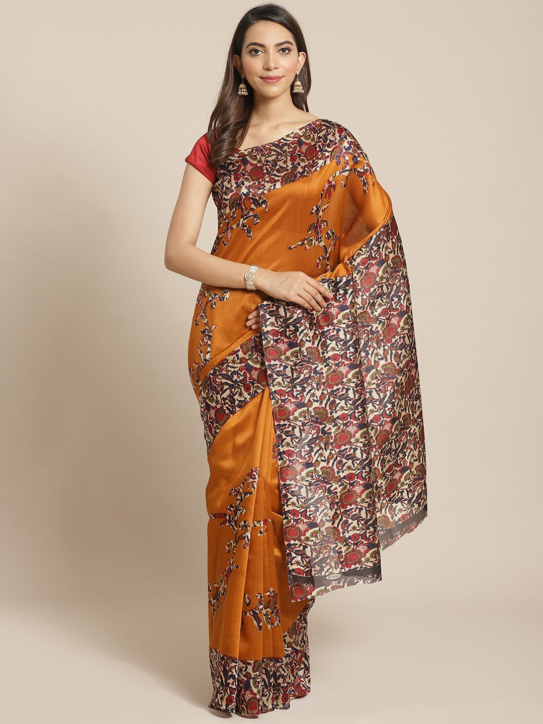 

Mitera Ethnic Motifs Printed Art Silk Banarasi Saree, Mustard