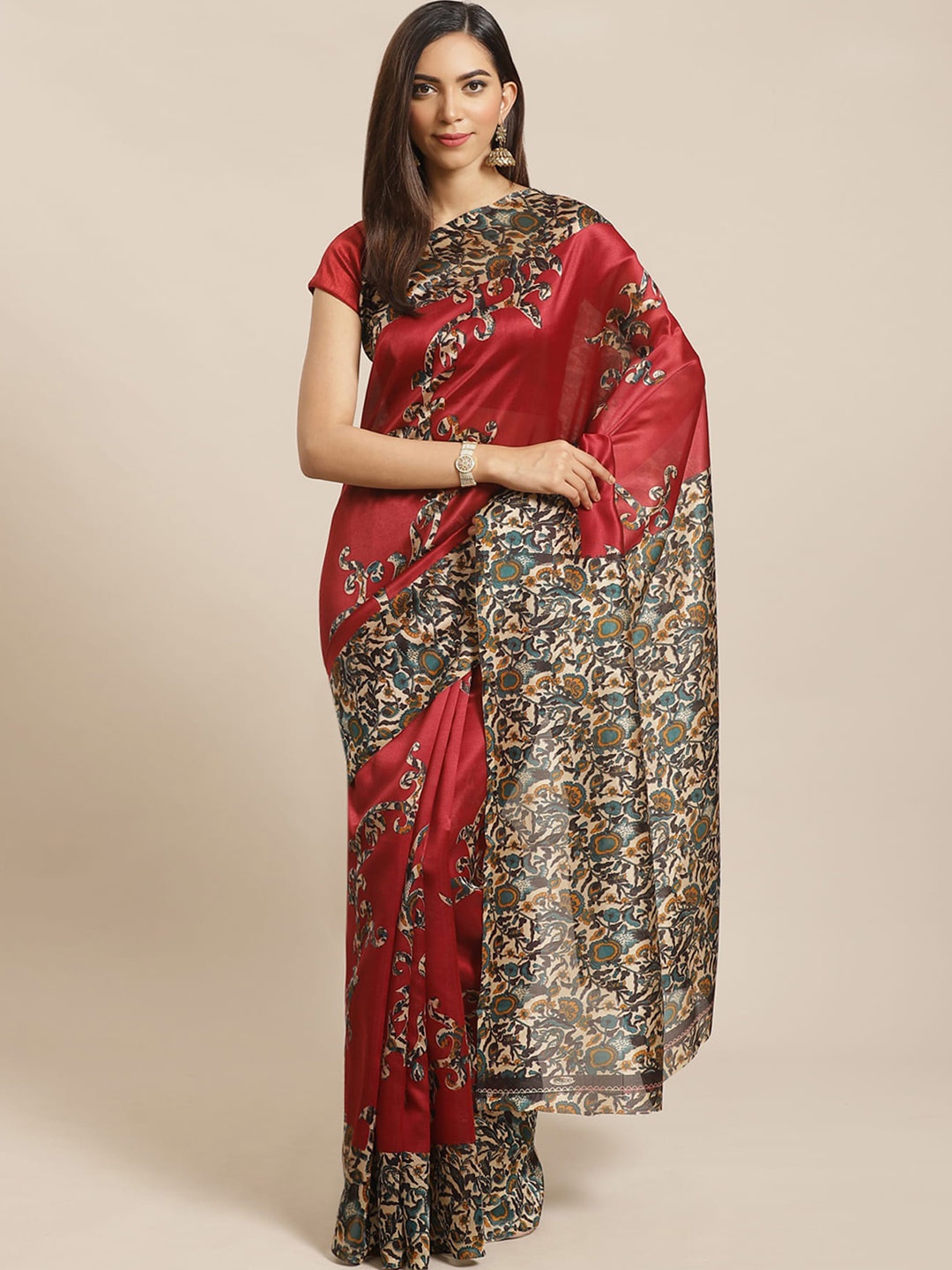 

Mitera Ethnic Motifs Printed Banarasi Saree, Maroon