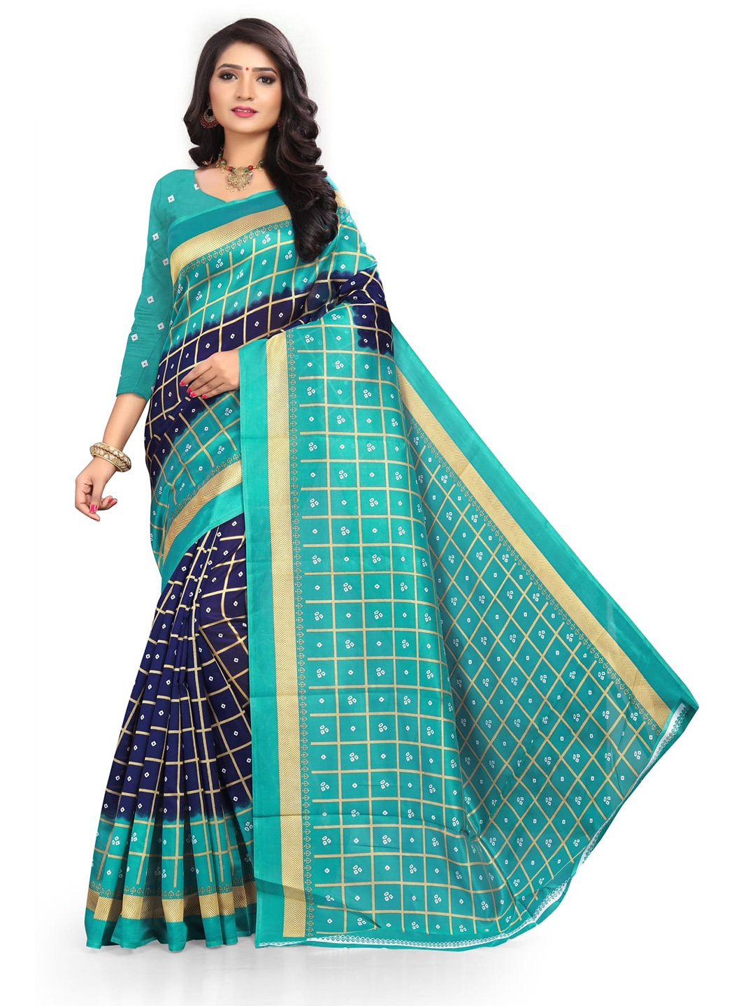 

Mitera Bandhani Printed Art Silk Saree, Blue