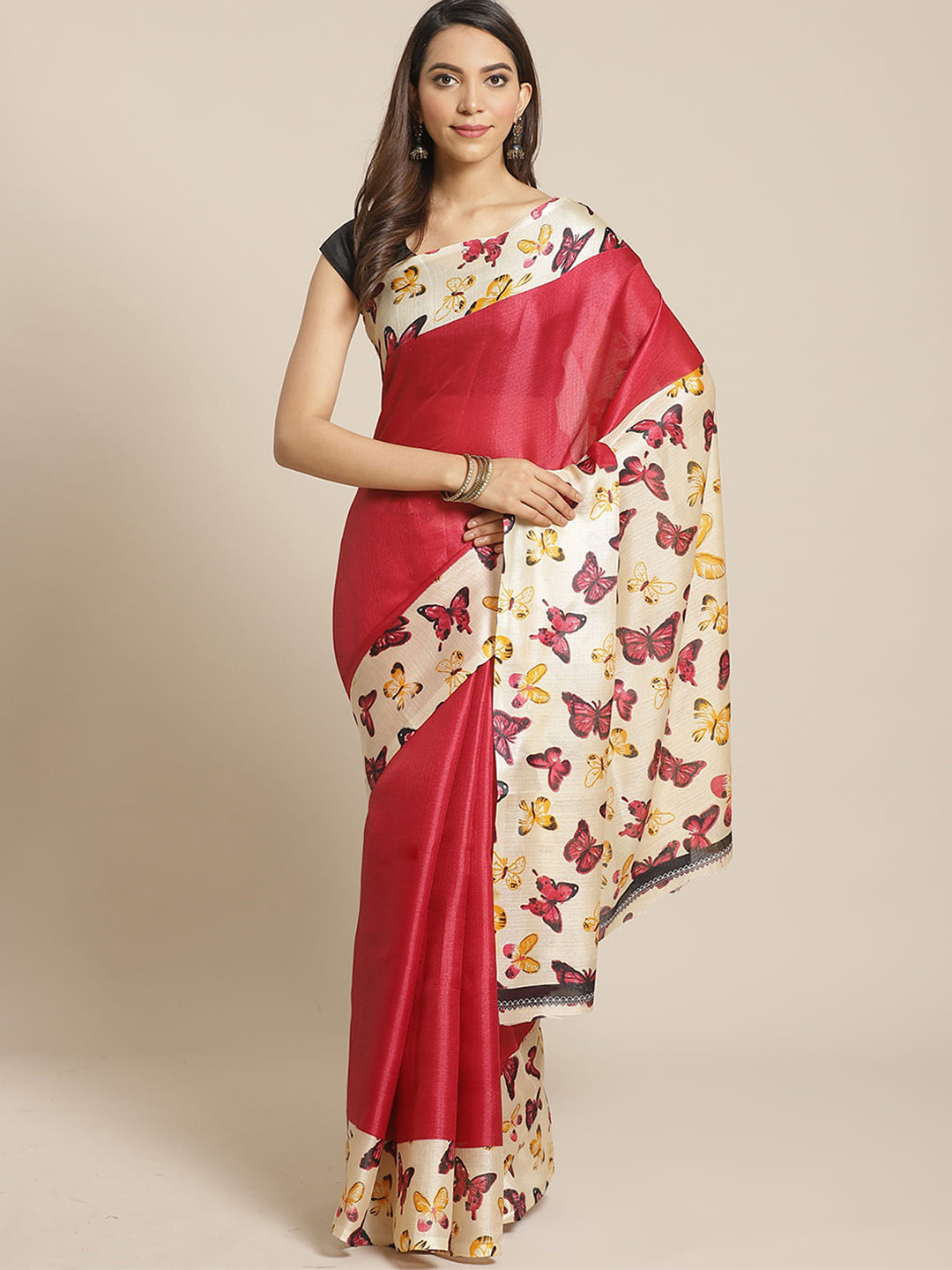 

Mitera Red & White Conversational Printed Saree