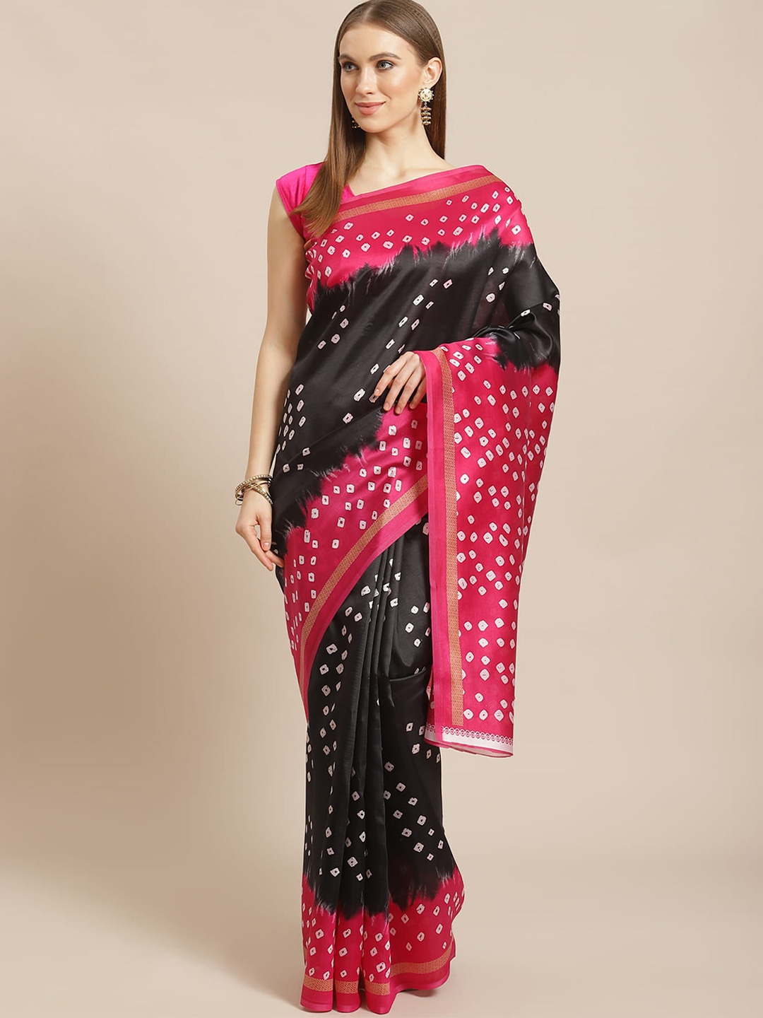 

Mitera Bandhani Printed Art Silk Saree, Black