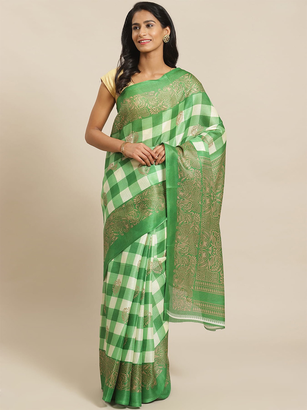 

Mitera Ethnic Motifs Printed Art Silk Saree, Green