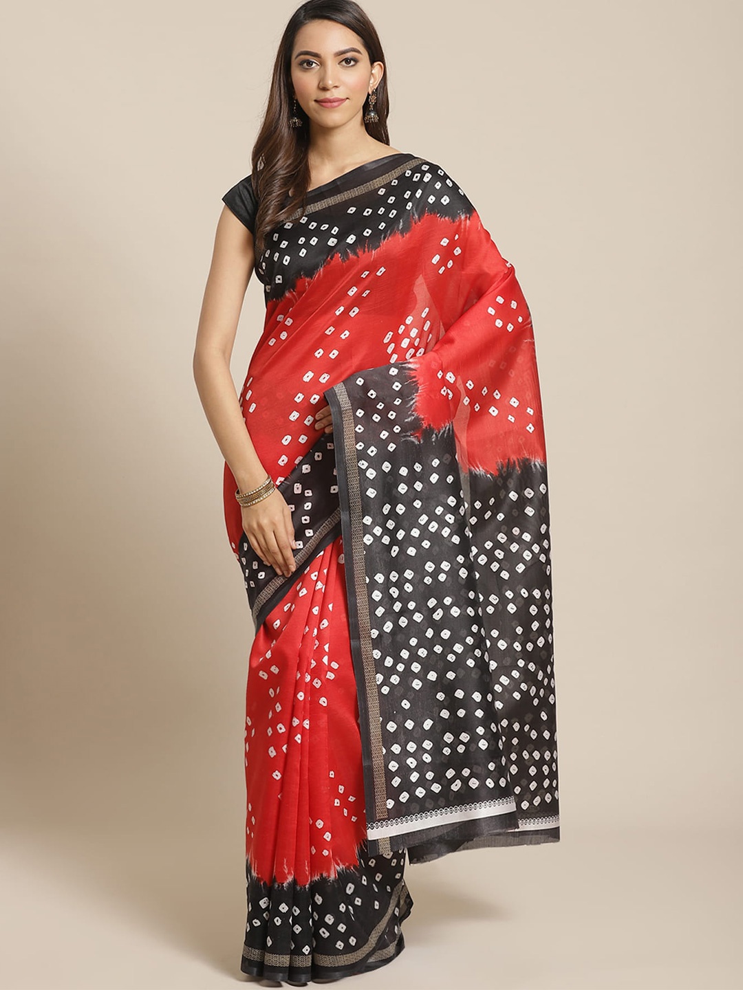 

Mitera Red Bandhani Printed Banarasi Saree