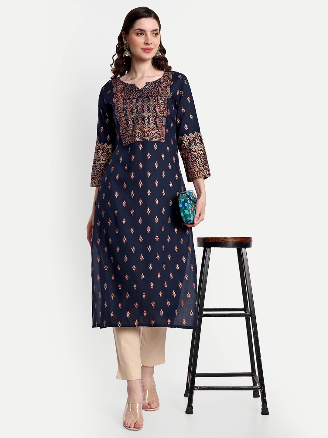 

githaan Ethnic Motifs Printed Straight Kurta, Blue