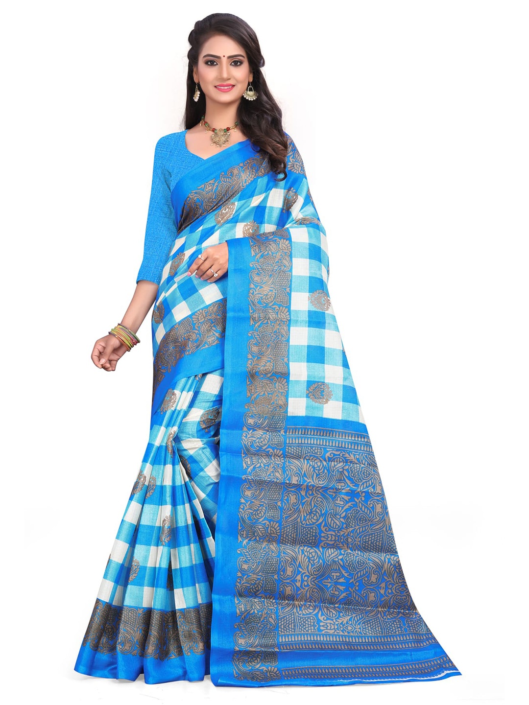 

KALINI Checked Zari Saree, Blue