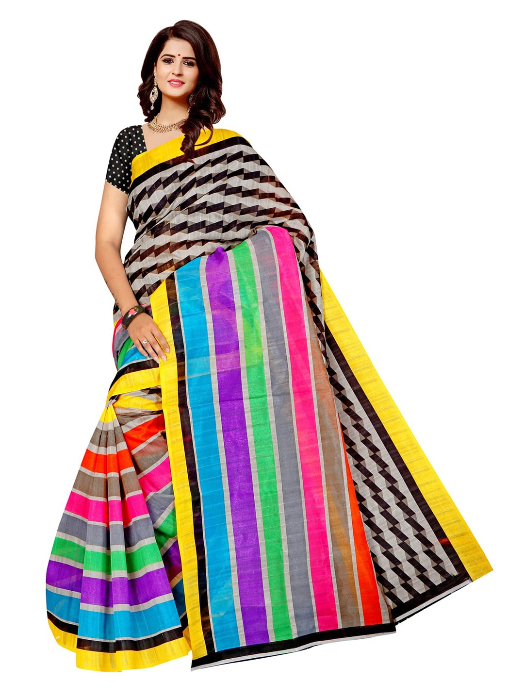 

KALINI Striped Banarasi Saree, Yellow