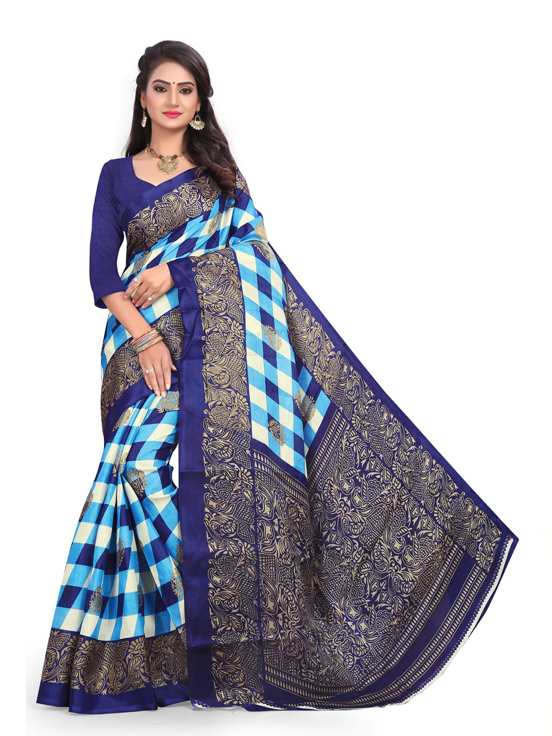 

KALINI Ethnic Motifs Printed Banarasi Saree, Blue