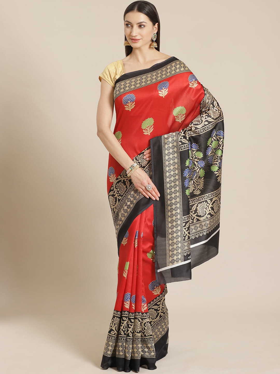 

KALINI Ethnic Motifs Printed Banarasi Saree, Red